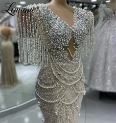 2024 Engagement Party Dress Women Elegant Luxury Cap Sleeve Tassel Beading Pearls Mermaid Formal Arabic Evening Gowns Prom Dress