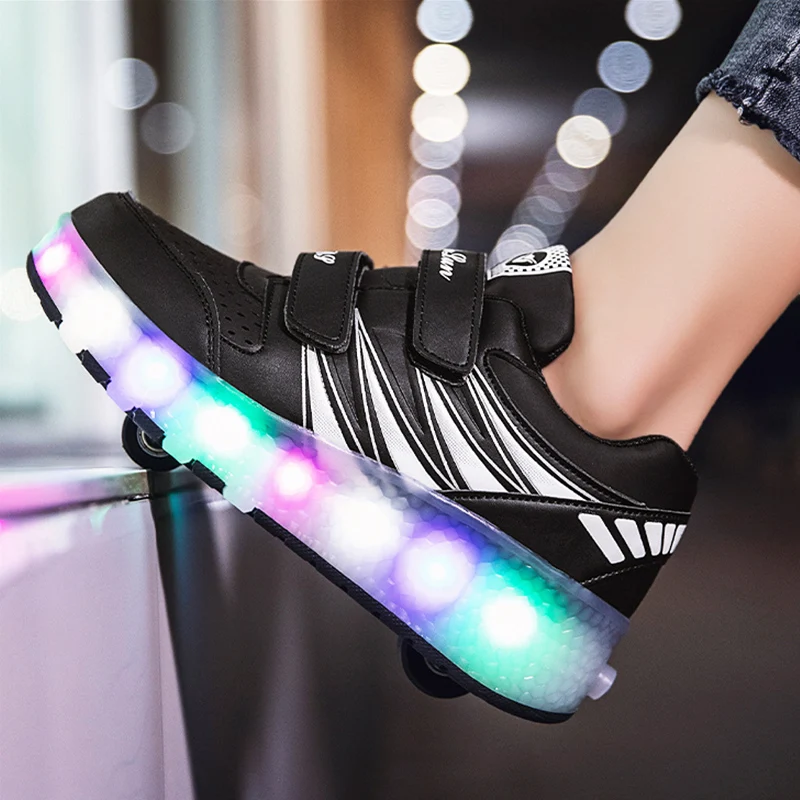 Patines de ruedas para niños y niñas, zapatos con ruedas de remolque, luz LED brillante, deportivos luminosos, zapatillas de patinaje informales