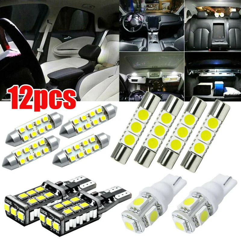 

12pcs White LED Lights Package Cargo License Plate Car Light Assembly Bulbs Interior Parts Universal Car Tuning Accessories