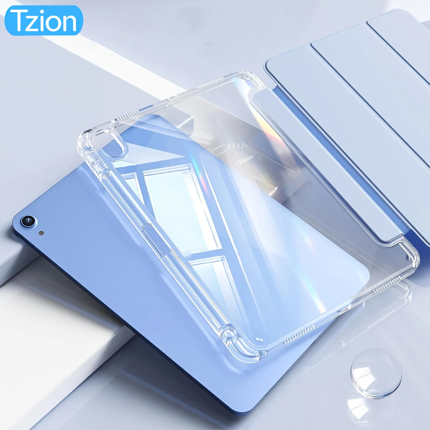 Case For iPad 5 6 7 8 9 10 11 Air 11 13 inch /Mini 6th 7th Gen / Pro 11 12.9 (3rd/4th/5th/6th Gen) Crystal Clear with Pen Holder