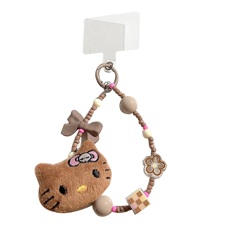 

Брелок Sanrio с красочными бусинами Hello Kitty, милый мультяшный плюшевый ремешок для телефона, ремешок на запястье, рюкзак, подвеска, украшение, подарки