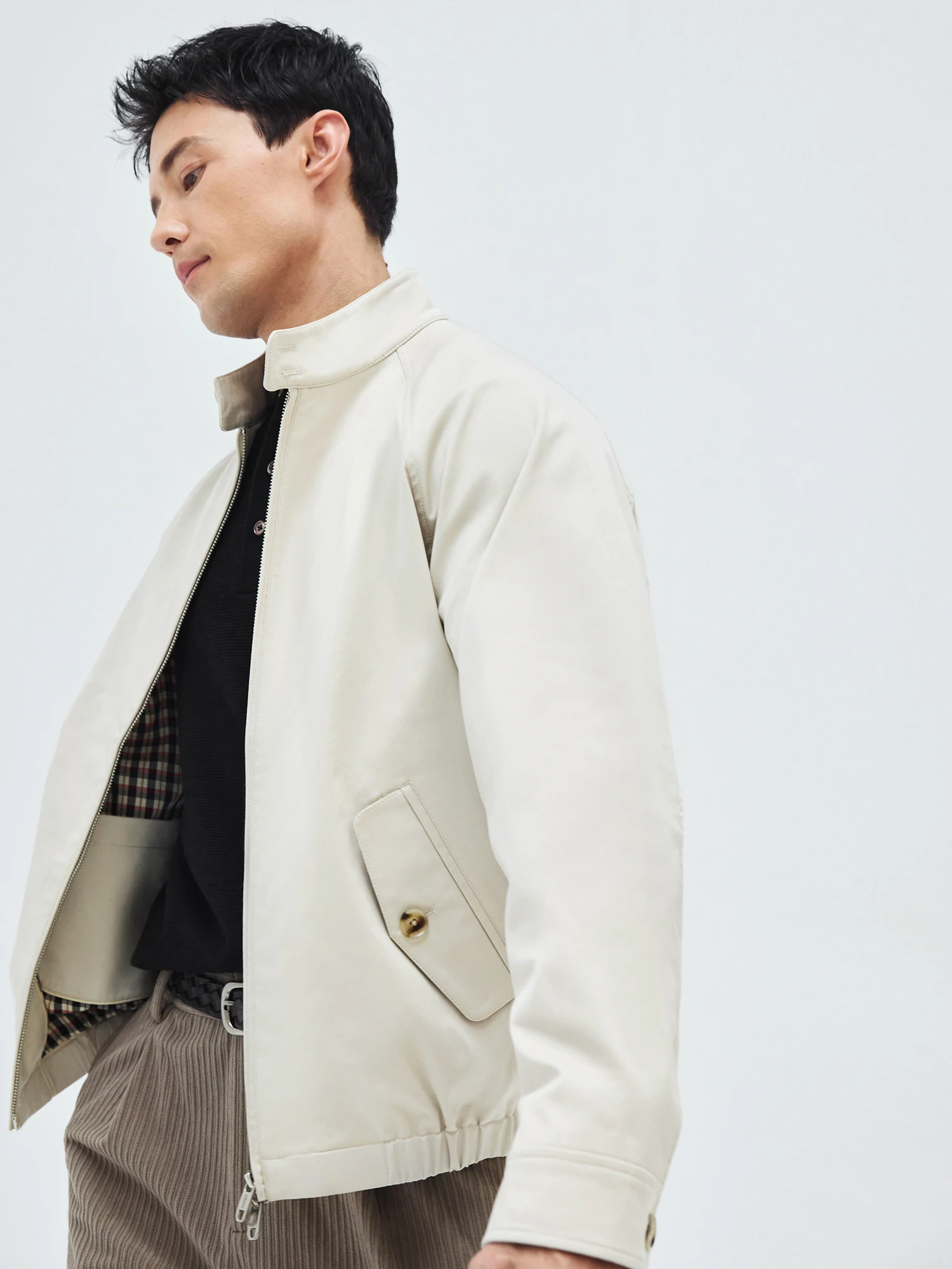 سترة رجالية جديدة للخريف، ياقة أمريكية غير رسمية بلون سادة، سترة علوية قصيرة للأعمال