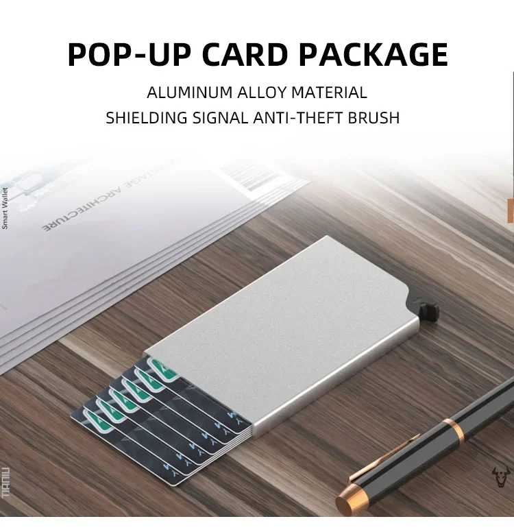 

Мужской тонкий минималистичный кошелек SHIMENGFU с автоматическим выдвижным механизмом для карт, металлический алюминиевый кардхолдер с функцией Pop-Up для кредитных карт