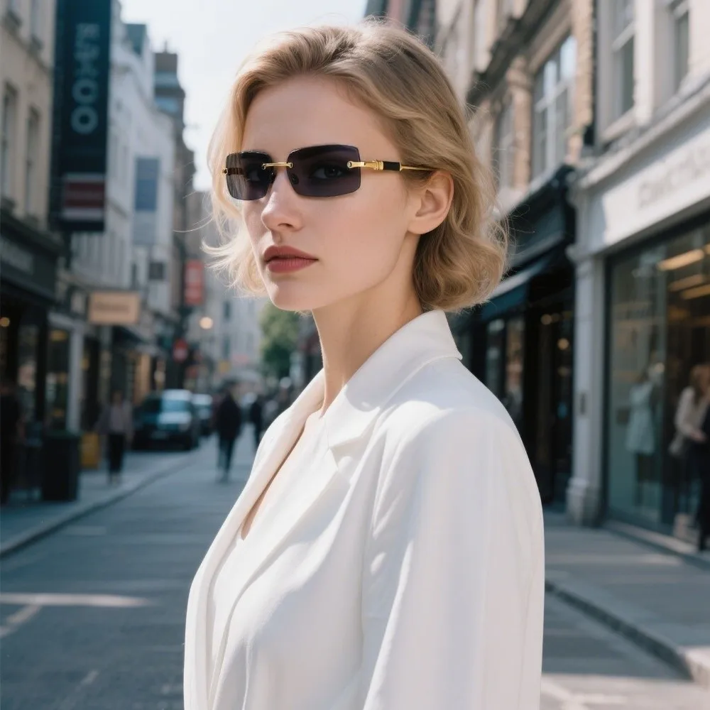 

Vintage UV 400 Rimless Sunglasses Rectangle Punk Men Sunglasses Y2K Steampunk Driving Shades Eyewear Streetwear