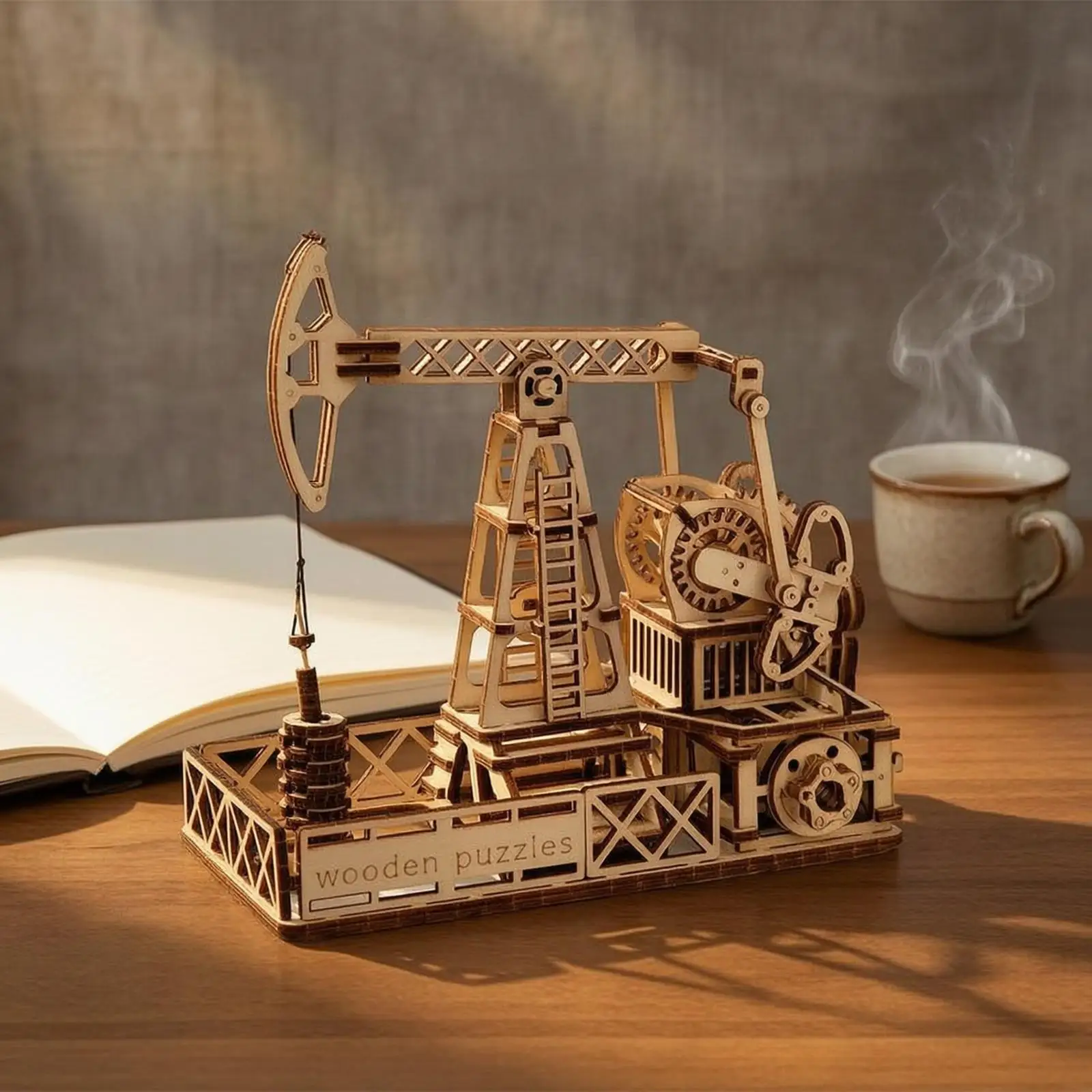 Children 3D Puzzle 3D Wooden Puzzles Adults and Kids Mechanical Oil Extractor Model Wood Puzzle 3D for Study and Decor