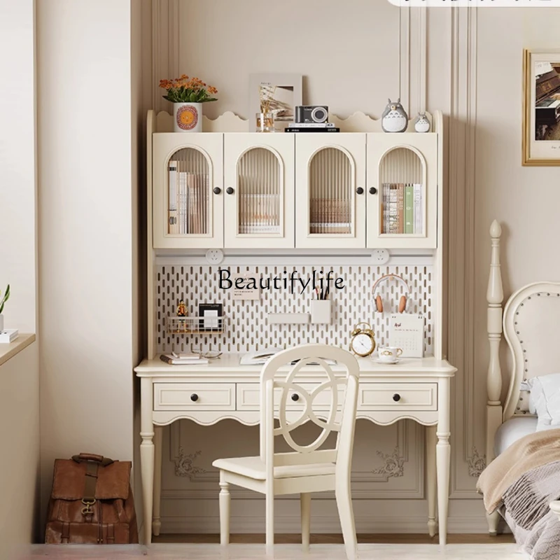 

French-style White Cream Desk Home Use Solid Wood Office Desk Bedroom Writing Desk