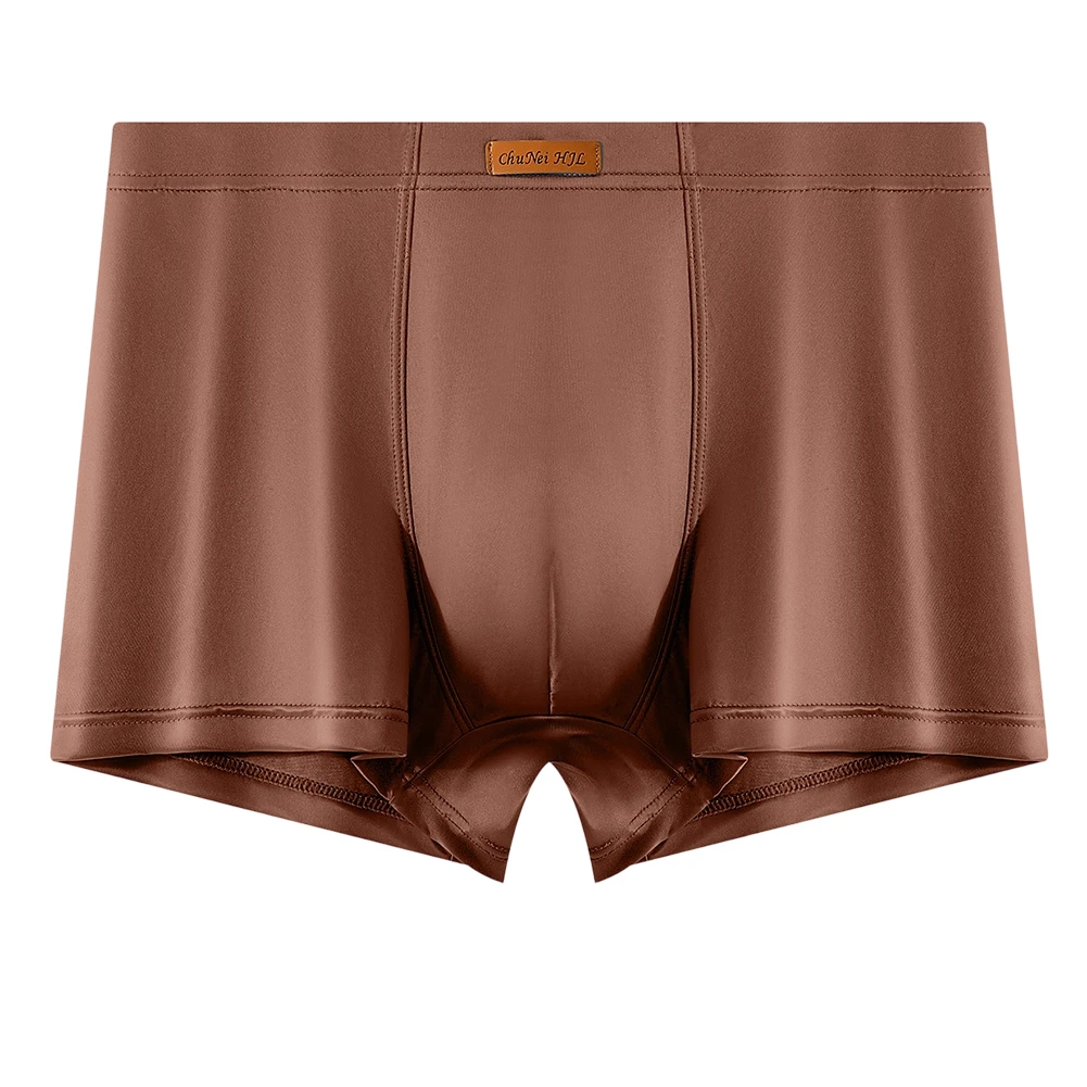 Skin Friendly Fabric Men Ice Silk Satin-like Trunks Smooth Boxer Shorts Underwear Soft Breathable Panties Casual Basic Style