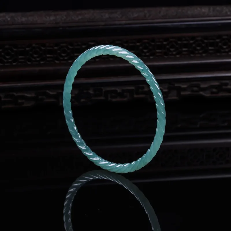 

Natural Emerald Burmese Jade Blue Water Ice Seed Fried Dough Twist Bracelet Jadeite Hand Woven Amulets Fashion Jewelry Gift