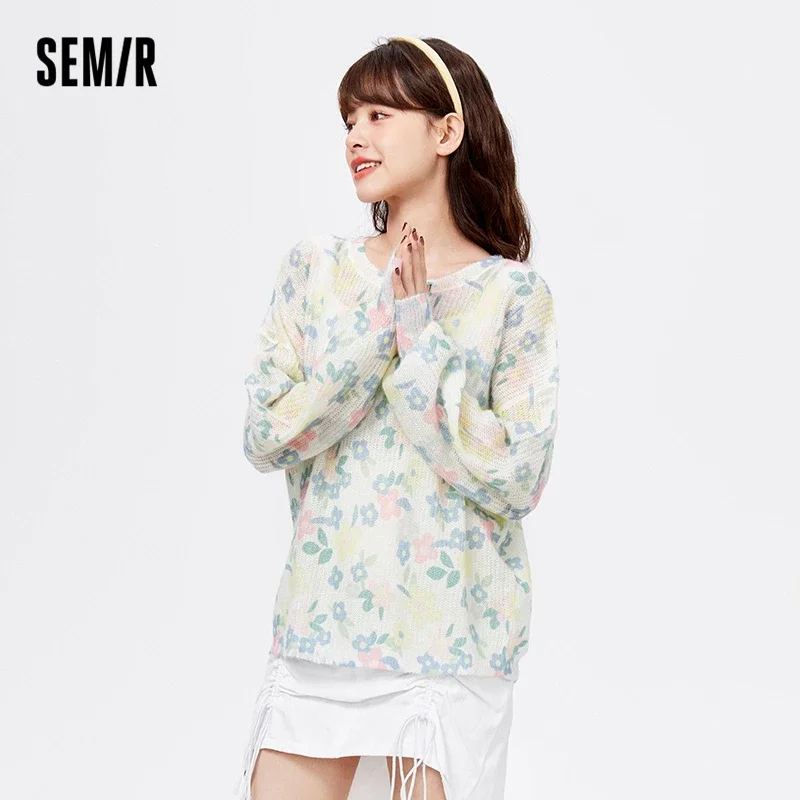 

Semir Knitwear Women Romantic Floral Pullover 2022 Early Spring New Oversize Gentle Windy Sweater