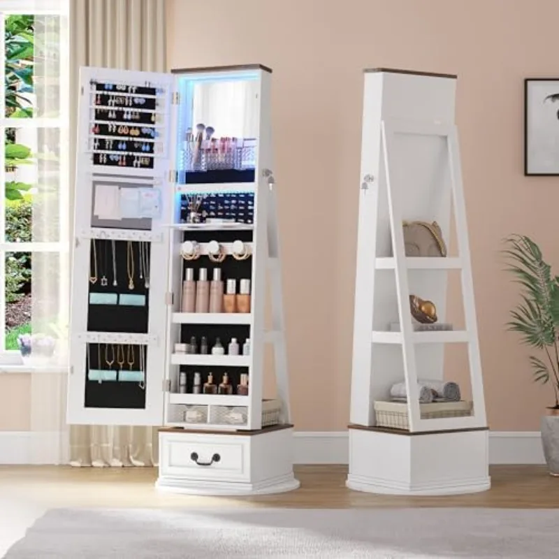Full Length Mirror Jewelry Armoire - 360°Swivel Jewelry Armoire Cabinet with Full