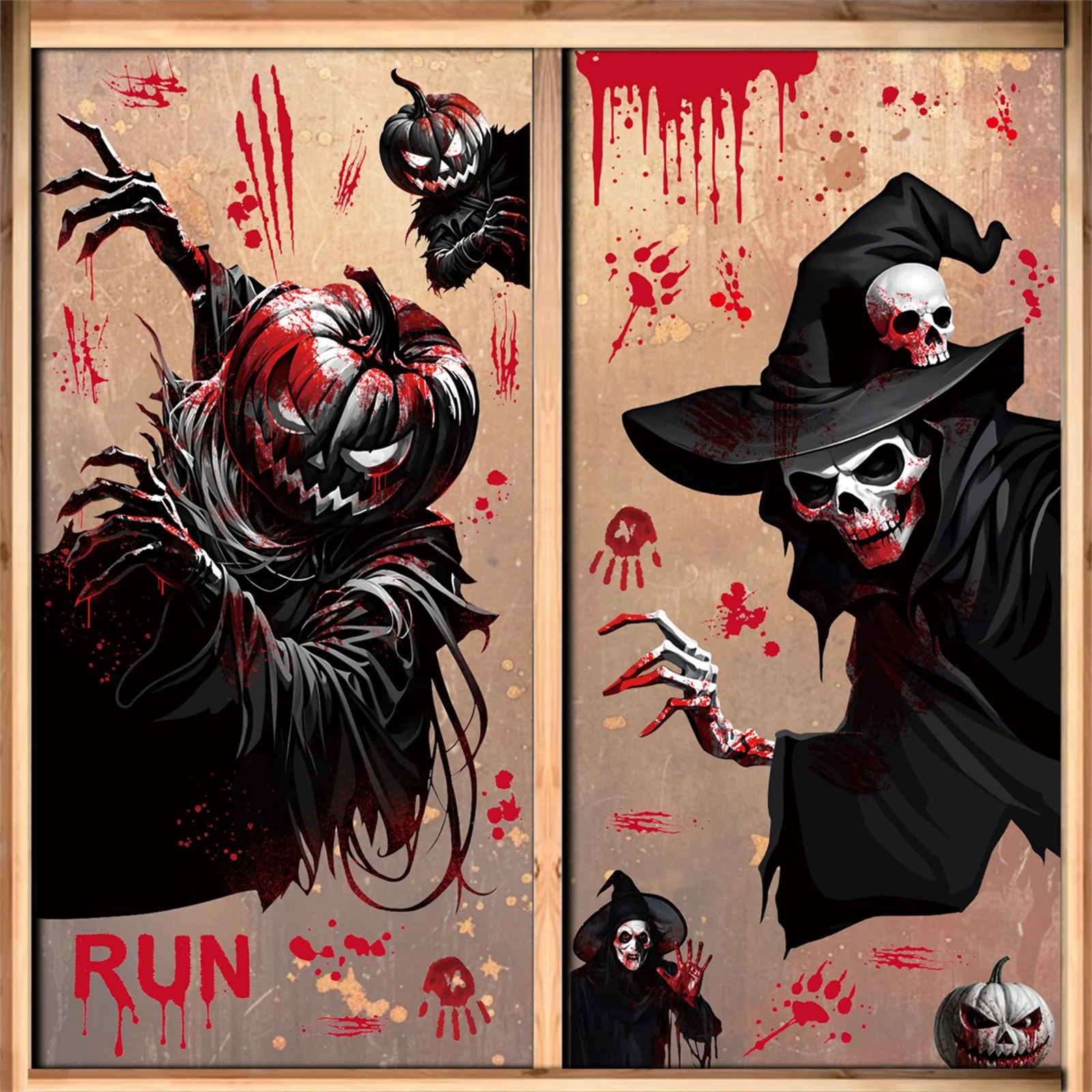 الرعب بقع الدم الجدار ملصق بصمة الدم الجمجمة مخيف شبح نافذة ملصق 2025 هالوين الديكور ملصق مخيف #5