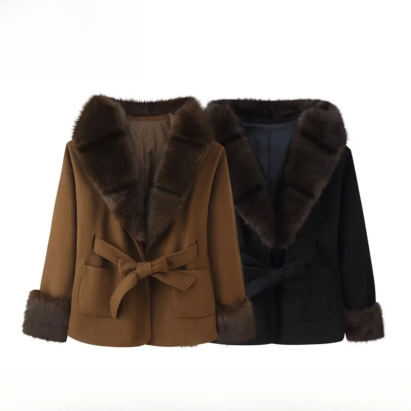 

EVEA New Women's Faion Autumn Winter Coat with Fur Collar And Hat Polyester Fiber 00% Sli Outerwear for Ladies