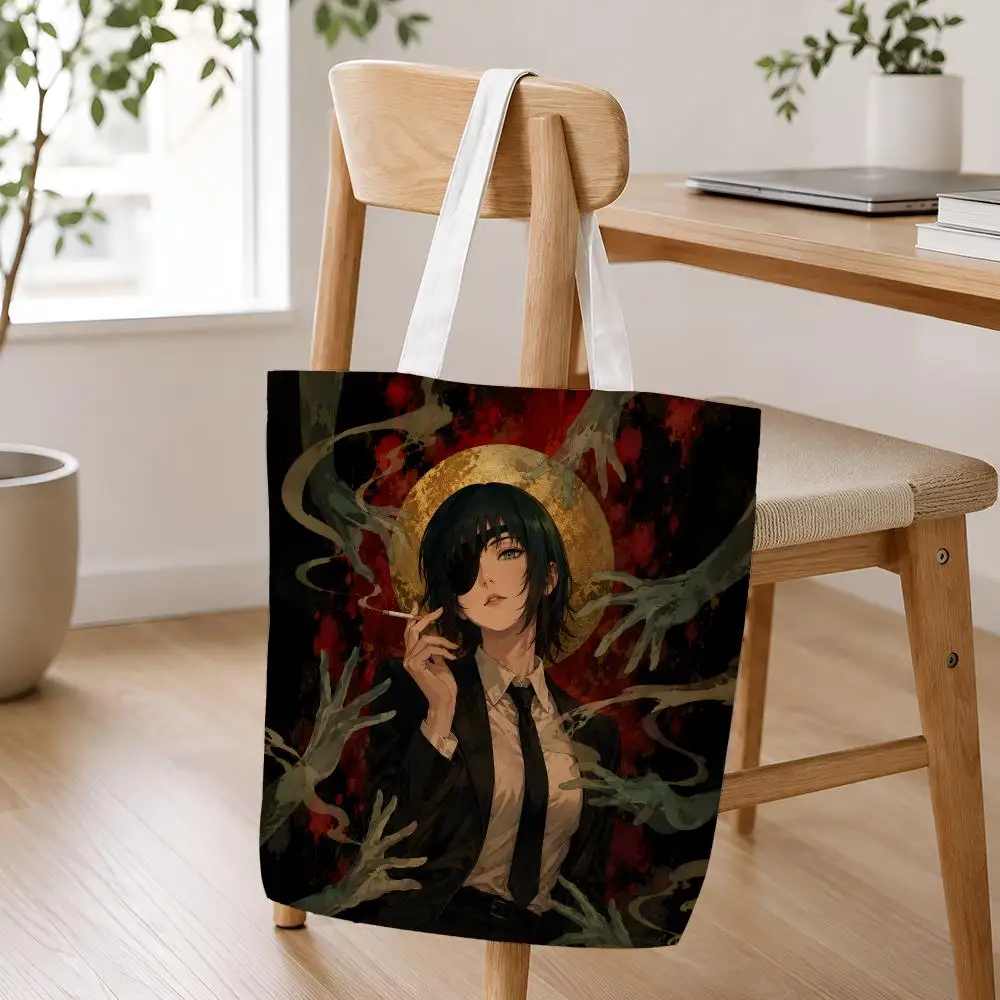 Chainsaw Man Devil Hunters Storage Bags Lightweight Foldable Canvas Tote For Shopping Commuting And Travel