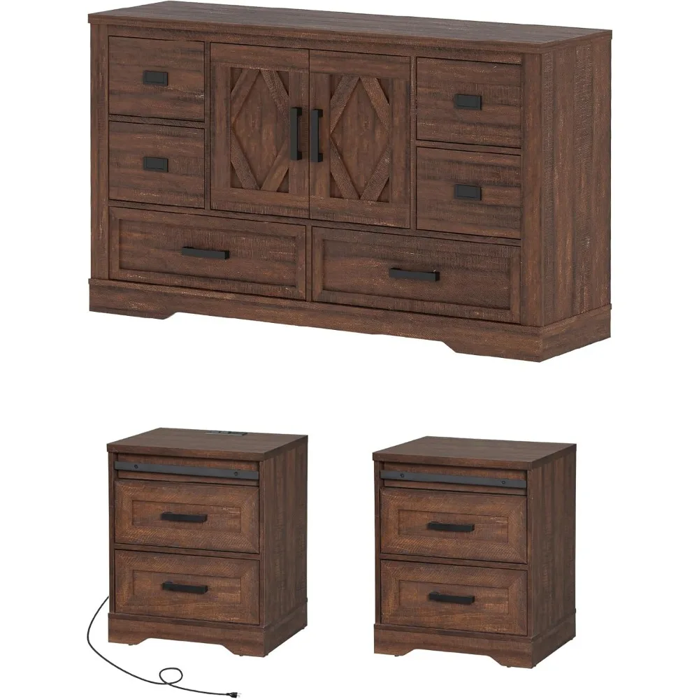 

rustic 3-piece farmhouse bedroom set with barn door dresser and nightstand