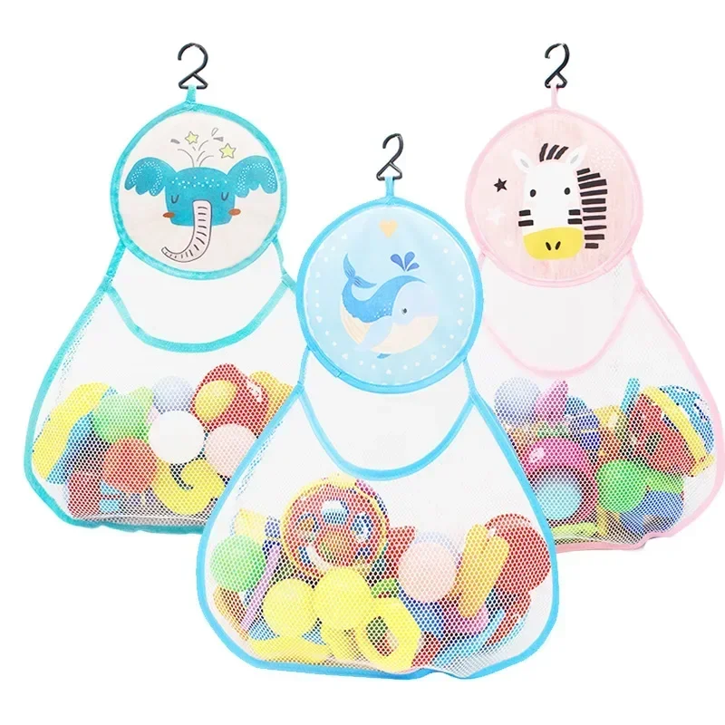 Bathroom Storage Baskets Hanging Storage Mesh Bag with Hook Cups Portable Baby Bath Toys Cute Duck Frog Organization Bags image 5
