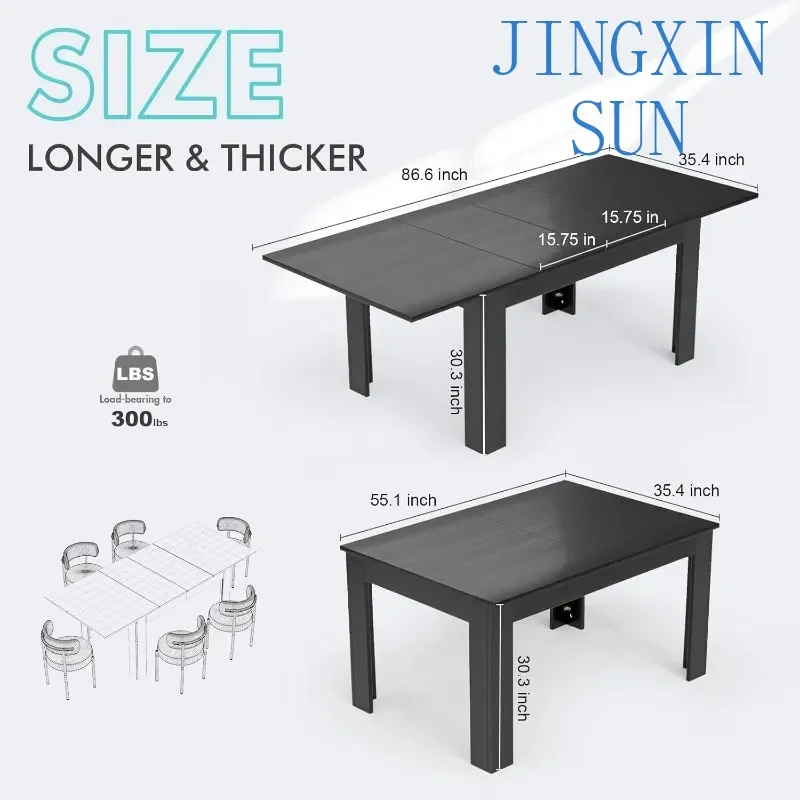 Dining Room Table for 6-10 Person, Extendable Dining Table, Plank and Beam Farmhouse Large Rectangular Kitchen Fashion