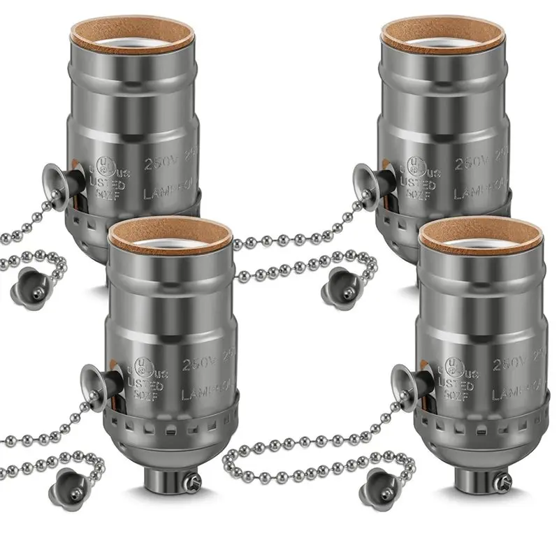 

BMBY-Bulb Base E26 Lamp Socket Vintage Design With Pull Chain Switch, 4-Pack Replacement For Tables& Floor Lights