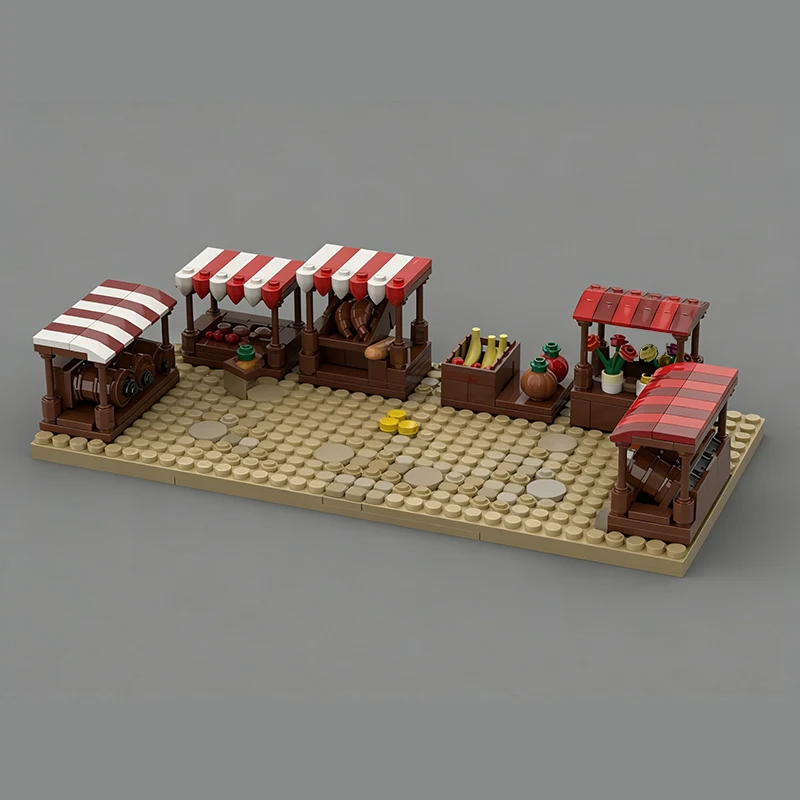 中世の城モデル MOC 組み立てブロック 村の市場通りのフェア モジュール式テクノロジー 子供向けホリデーギフト 組み立ておもちゃセット