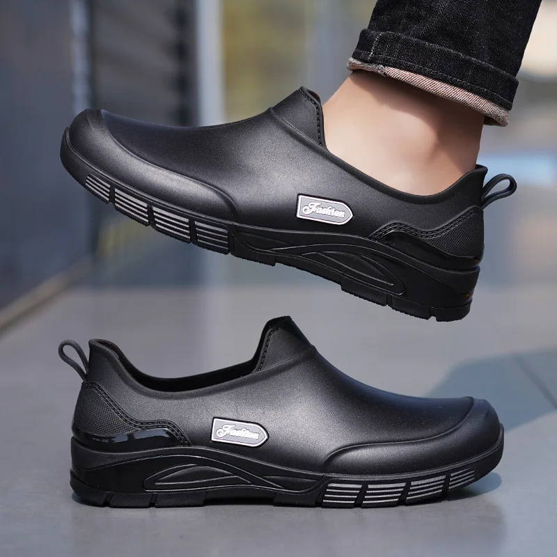 Professional Mens Waterproof Non Slip Short Rain Boots Rubber Shoes for Takeout Delivery Rider Kitchen Work Outdoor Fishing Wadi