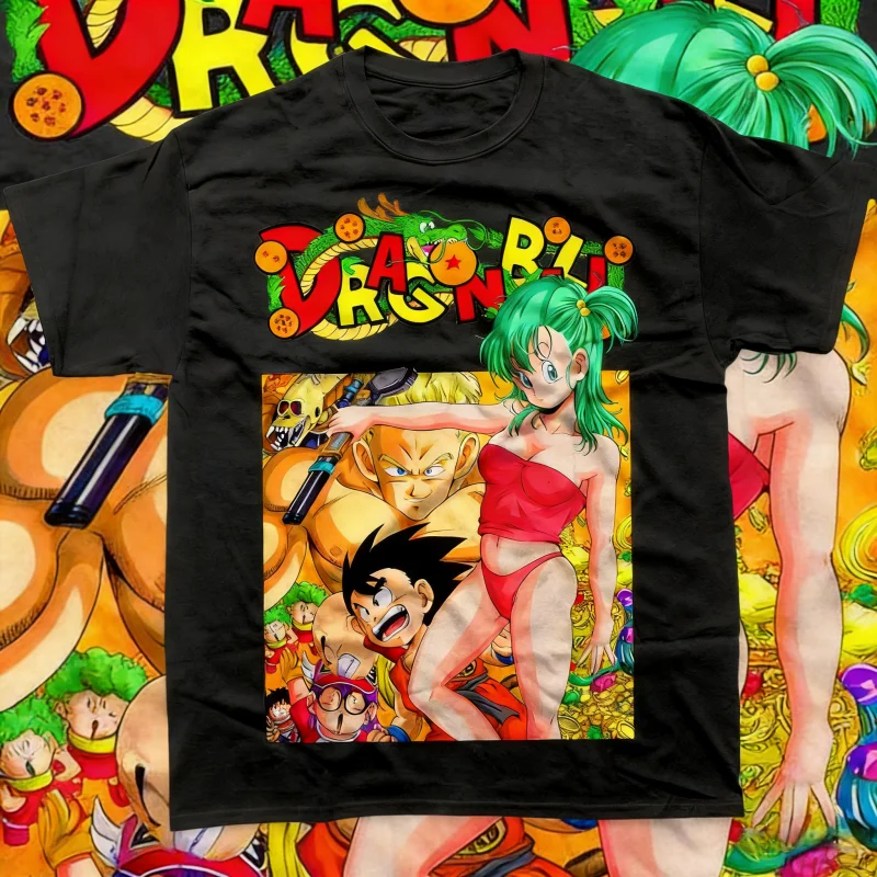 2026 Sommer Dragon Ball Retro Hochwertiges Baumwoll-T-Shirt Bulma & Goku Vintage Comic-Print Lässiges Unisex-Shirt für Männer, Frauen & Kinder