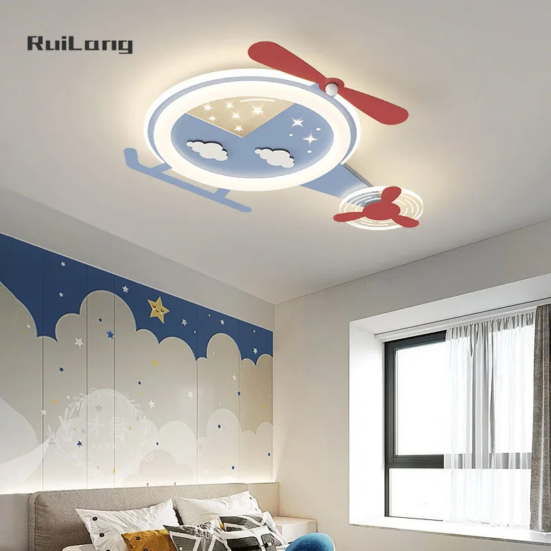 Cartoon Airplane Ceiling Light For Children Room Boys Girl Bedroom Study Cute Decor Helicopter Chandelier Kids Room Ceiling Lamp