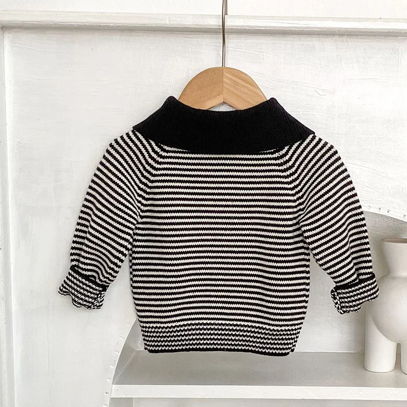 جديد ربيع 2026 بلوفر منسوج للأطفال البنات والأولاد بأكمام طويلة مخطط من 0 إلى 3 سنوات سترة للأطفال حديثي الولادة من البنات والأولاد