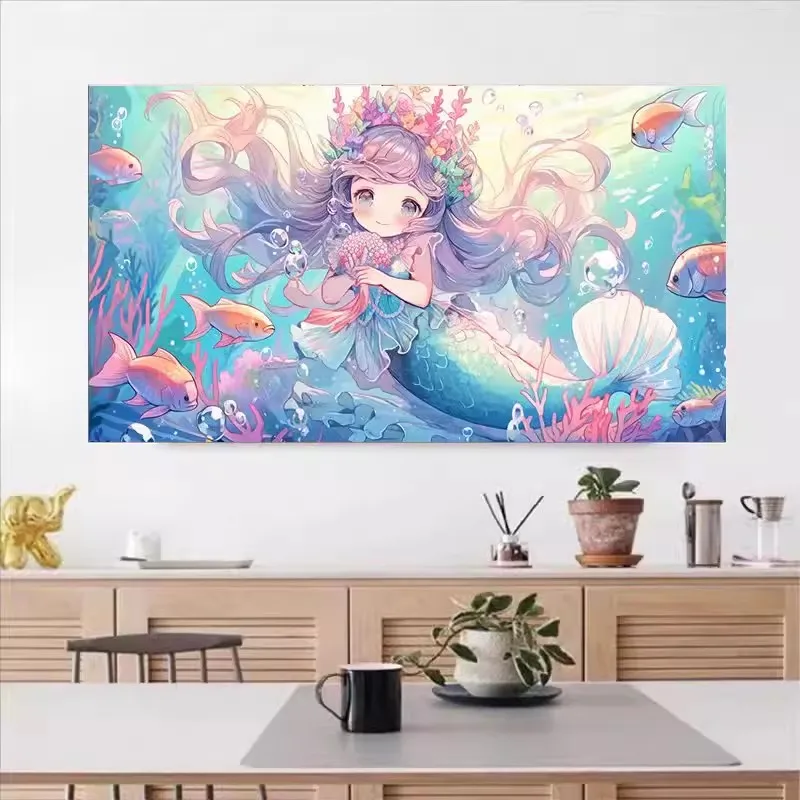 

9ct 50x90cm Underwater World Embroidery DIY Chinese Style Printed Kits Cross Stitch Needlework Set Home Decor Crafts