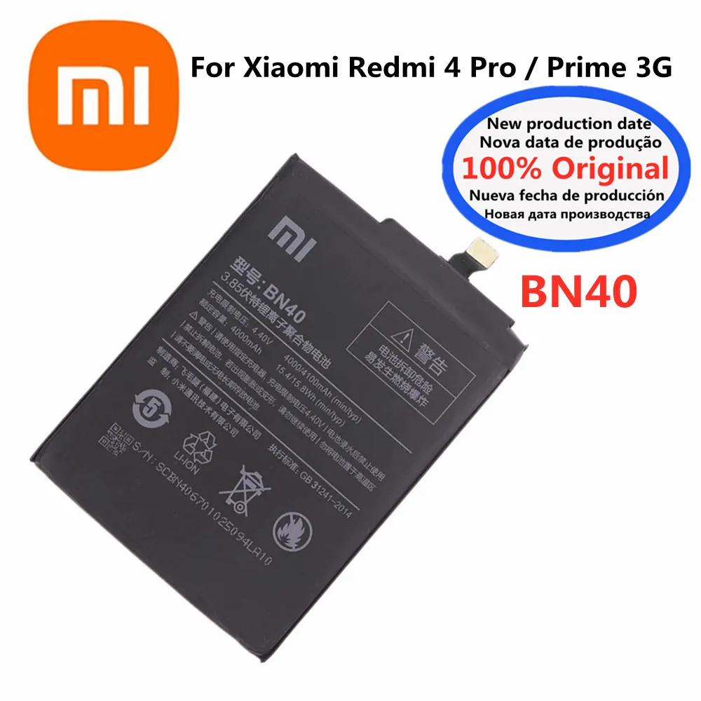 

High Quality Original Phone Battery BN40 For Xiaomi Redmi 4 Pro 4Pro / Prime 3G RAM 32G ROM Edition 4100mAh Battery Bateria