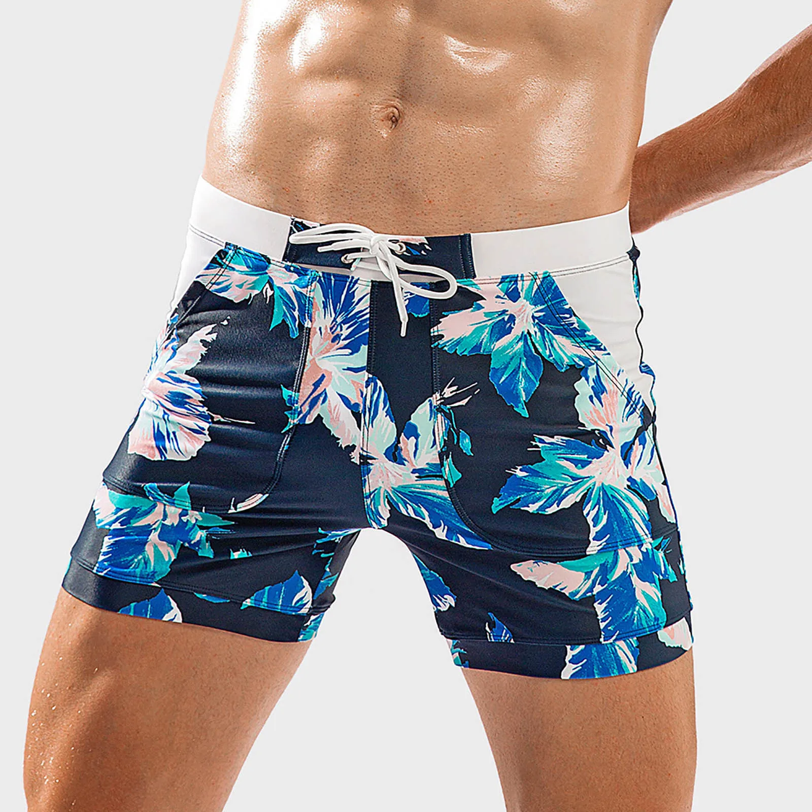 

Summer Men's Beach Swimming Trunks Drawstring Elastic Waist Swimsuit Shorts Man Plus Size Quick Drying Swimwear Shorts 2025
