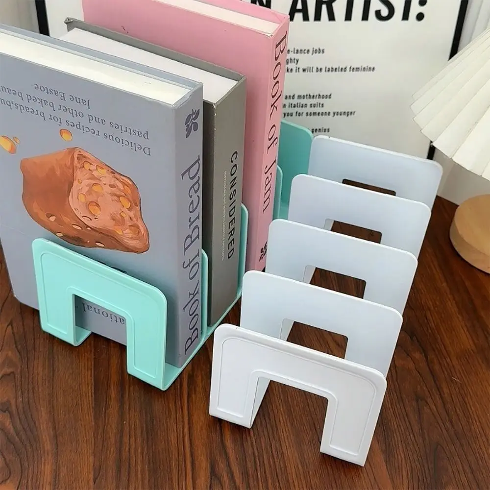 1Pcs New 4 Grids Bookends Stand Plastic Macaron Colored Book Holder Book Storage Rack School Stationery