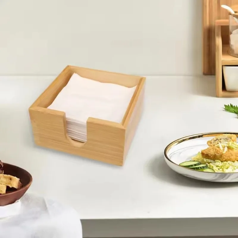 

Wooden Napkin Holder Rustic Heavy Duty Square Countertop Tissue Box Restaurant Kitchen Napkin Dispenser Container Storage Box