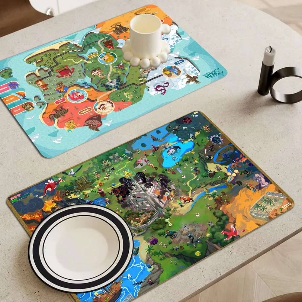 Zelda Map Absorbent Drain Mat Countertop Dry Mats Printed Coffee Machine Draining Pad Kitchen Table Tableware Placemats