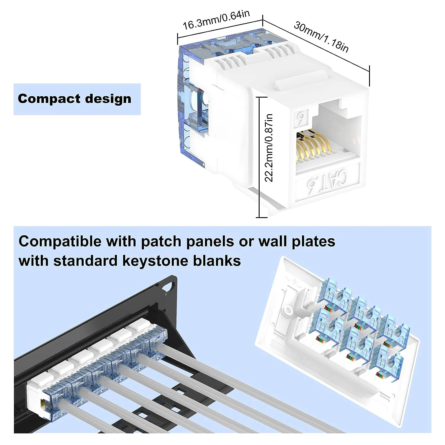 ZoeRax 10er-Pack Cat5e Cat6 RJ45 Keystone-Buchsen mit Schlankem Profil, 180-Grad-Ethernet-Wandbuchse Cat5e Cat5 Modulare Buchse – Detail 2