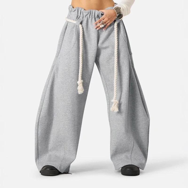الرجعية الأمريكية الرباط السراويل الرياضية الخريف الشتاء نمط القلب Y2K واسعة الساق فضفاضة Sweatpants غير رسمية