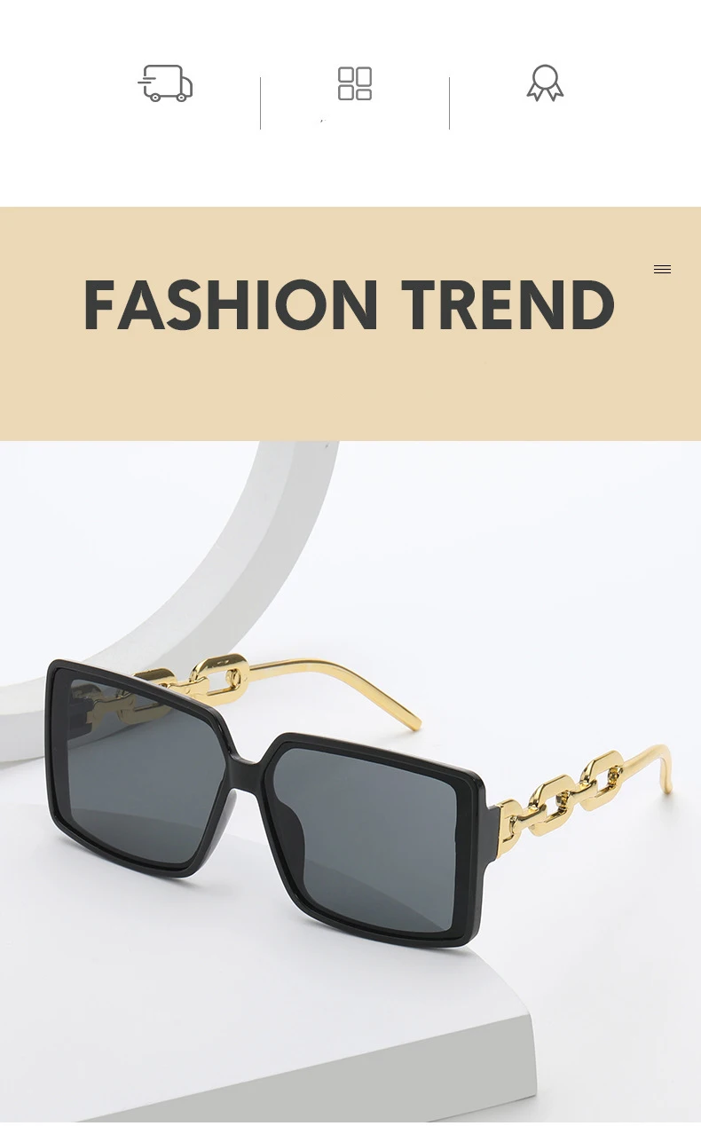 Personalisierte Hip-Hop-Ketten-Sonnenbrille, modische quadratische Brille mit großem Rahmen, trendige Sonnenbrille für Straßenfotografie 18126 – Detail 4