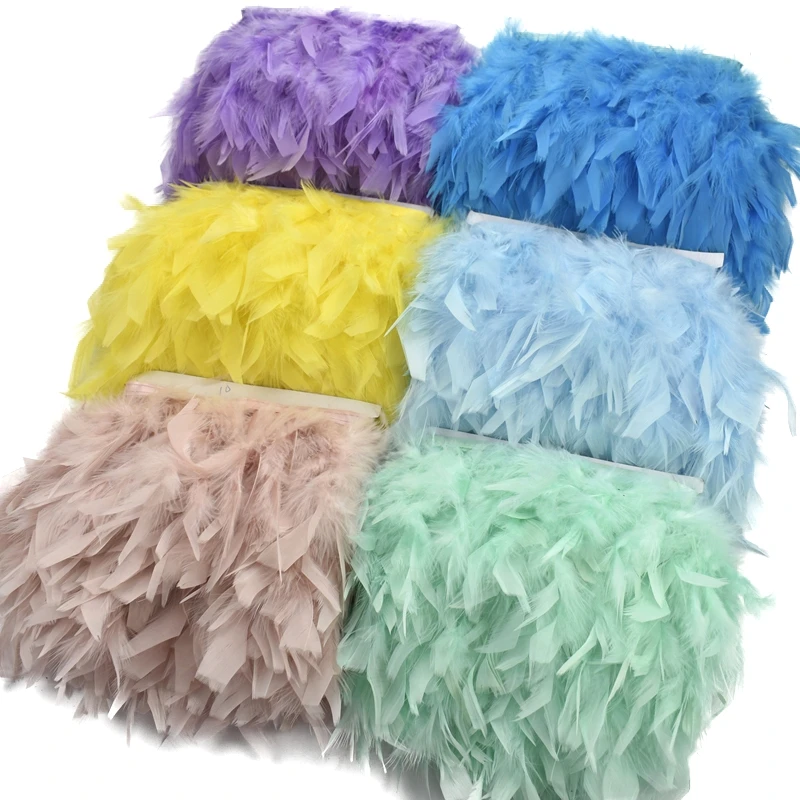 Adorno de plumas de pavo esponjosas de colores, cinta con flecos y borlas, cinta de plumas de marabú, Boa, costura, disfraz, accesorios de ropa, decoración