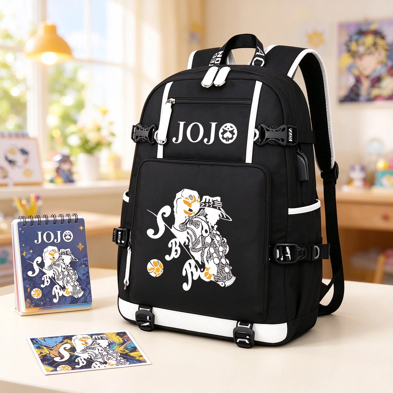 JoJo's Bizarre Adventure Large School Backpack Anime KILLER QUEEN DIO Bookbag Oxford Travel Bagpack Cartoon USB Laptop Rugzak