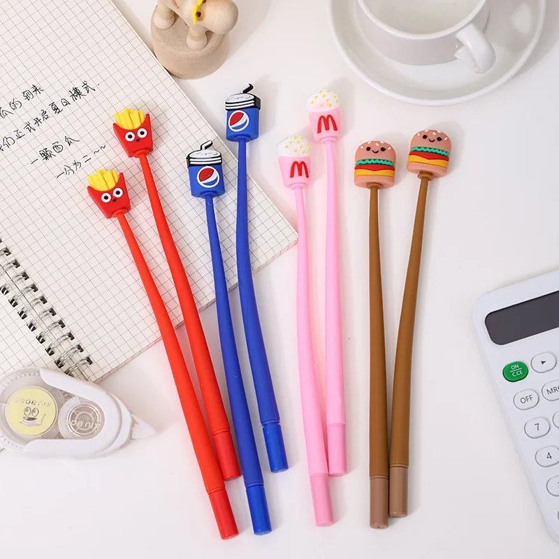 Creative Cartoon Soft Glue Burger Coke Shake Neutral Pen Simulate Food Shape Shake Pen Stress Relief Gift Pen Student Stationery