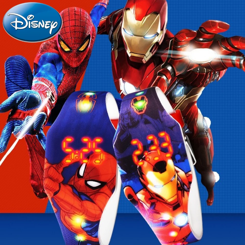 Jam tangan Flash warna-warni Marvel Iron Man Frozen Spiderman, bahan silikon jam tangan tampilan Digital LED waktu anak perempuan laki-laki jam Relogio Masculin