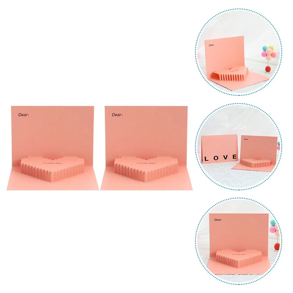 

2pcs 3D Greeting Cards Valentine'S Day Gift Blessing Card Party Festival Decorative Blessing Cards Message Strip Card