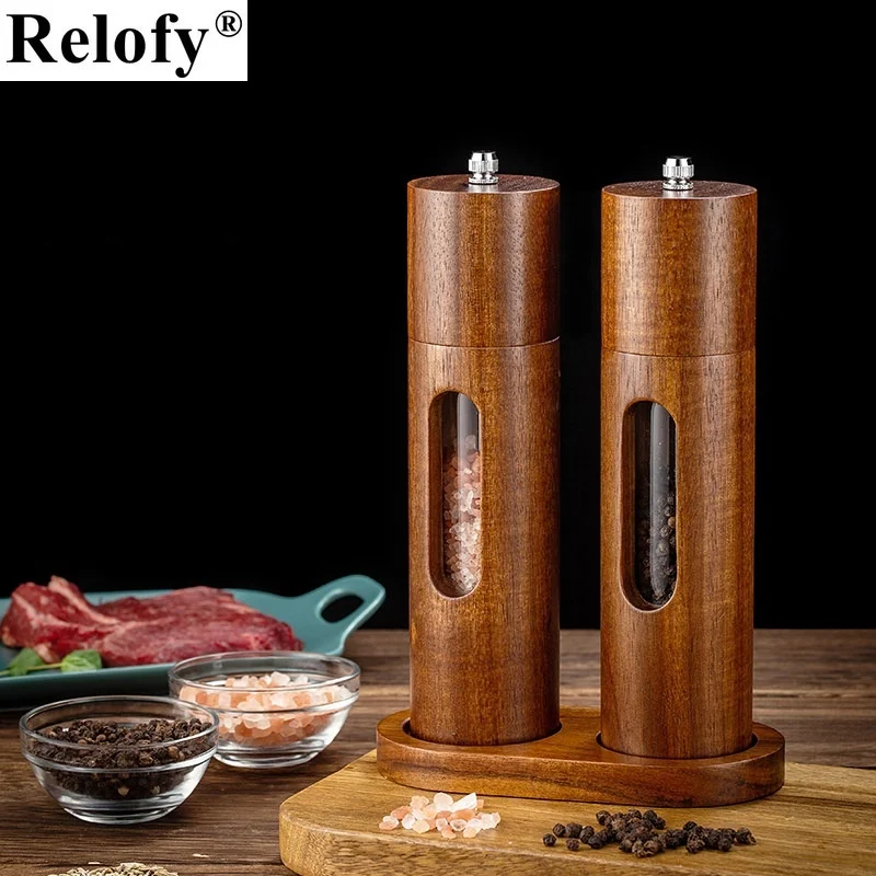 8-inch Wooden Pepper Grinder Spices Salt and Pepper Essential Kitchen Tool for Cooking Seasoning and Marinating Staple Foods