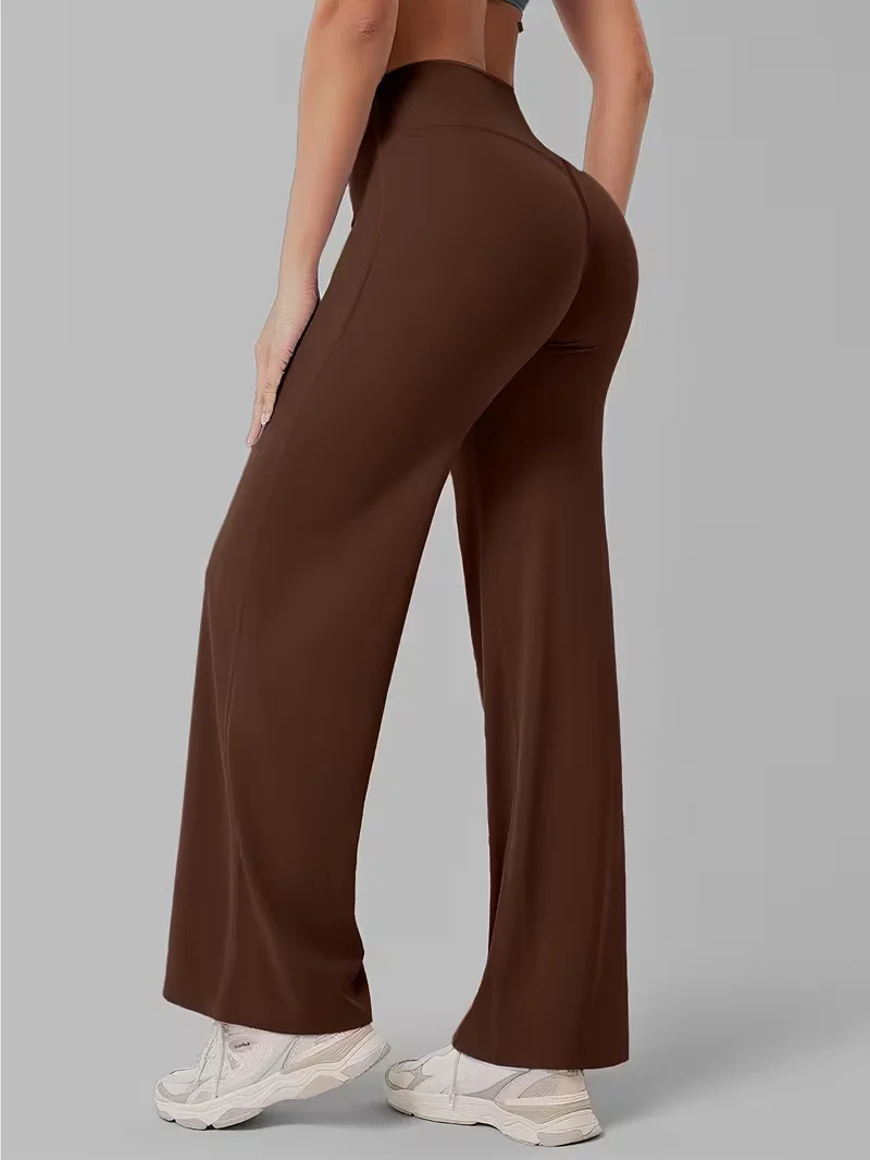 Damen-Hose mit hoher Taille, geradem Bein und weitem Bein, braune, schnell trocknende, atmungsaktive Trainingshose für den Sommer, lässige Alltagskleidung, Jeans