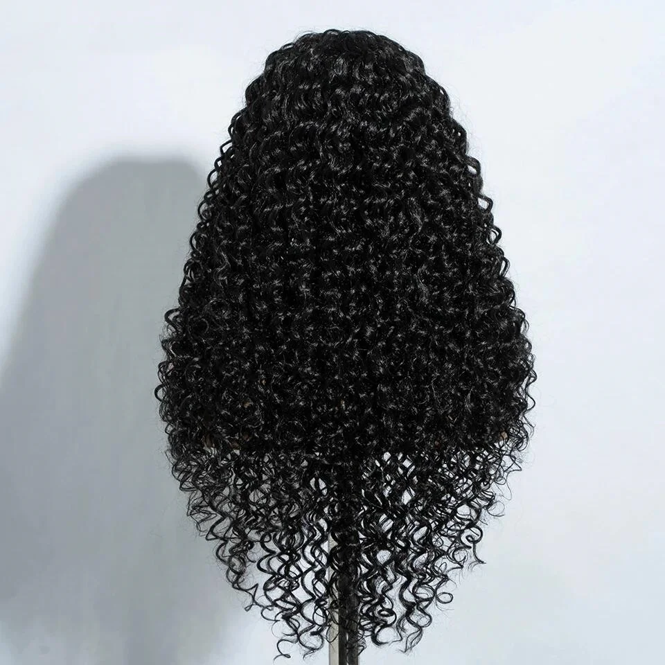 Peruca dianteira longa com renda para mulheres, peruca encaracolada preta natural, pré-arrancada, cabelo macio de bebê, sem cola, 26 in, 180 densidades