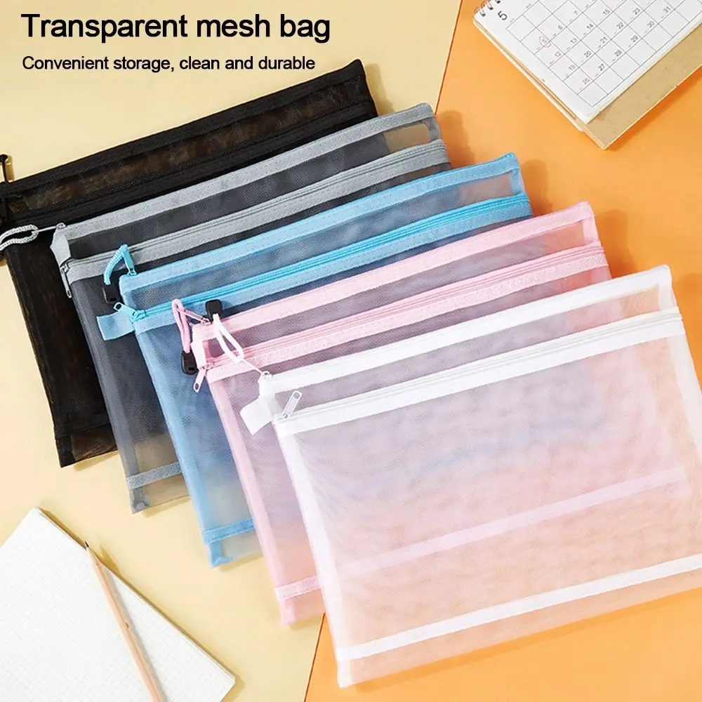 Durable with zipper A4 Document Bag Large Capacity Cosmetic Storage Zipper Pencil Case Stationery Paper Organizer Double Pocket