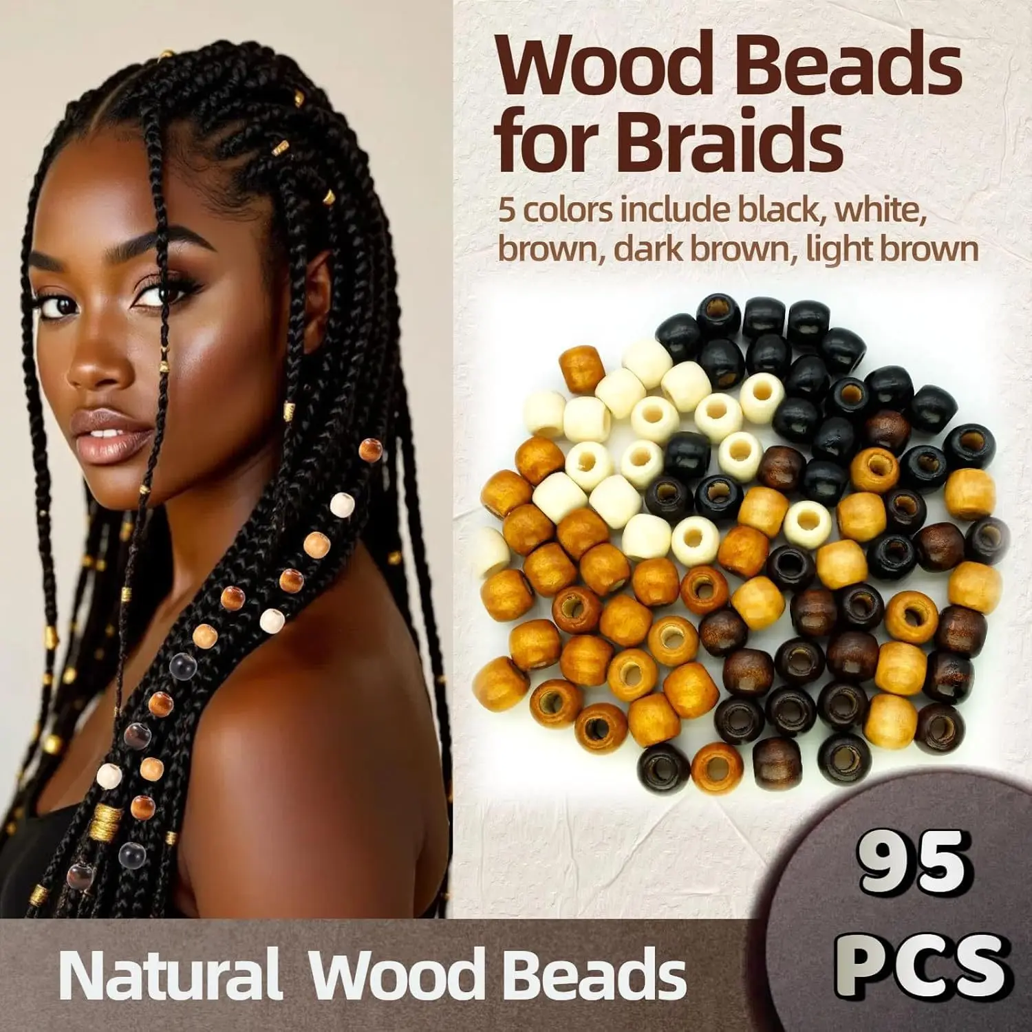 

12X11mm Natural Wood Beads for Hair Braids Kids Girls Dreadlock Long Hair Braiding DIY Gift