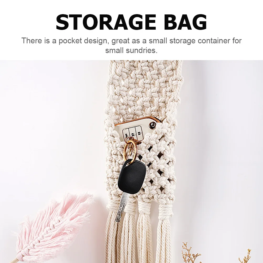 

Cotton Thread Hanging Pocket Macrame Wall Tapestry Fringe Woven Storage Bohemian Style Room Decor Living Workspace