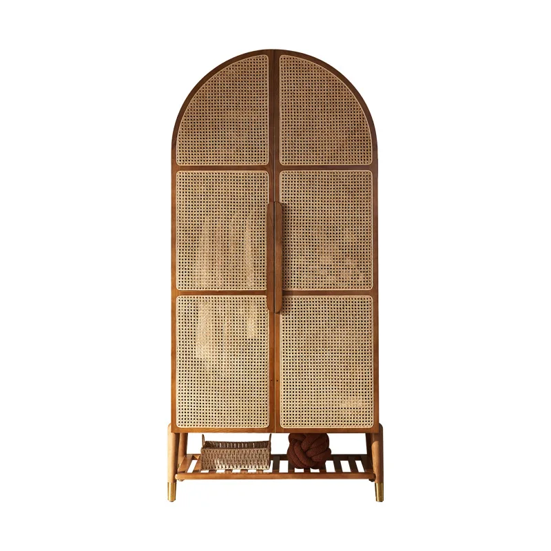 

LMM rattan art creative wardrobe modern simple solid wood cabinet bed and breakfast bedroom multi-functional wardrobe