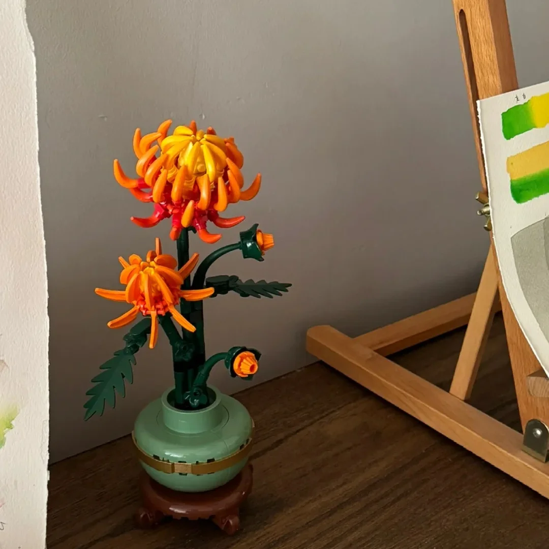 

Flower planting 2025 new product golden chrysanthemum potted DIY adult assembling building blocks decoration ornaments