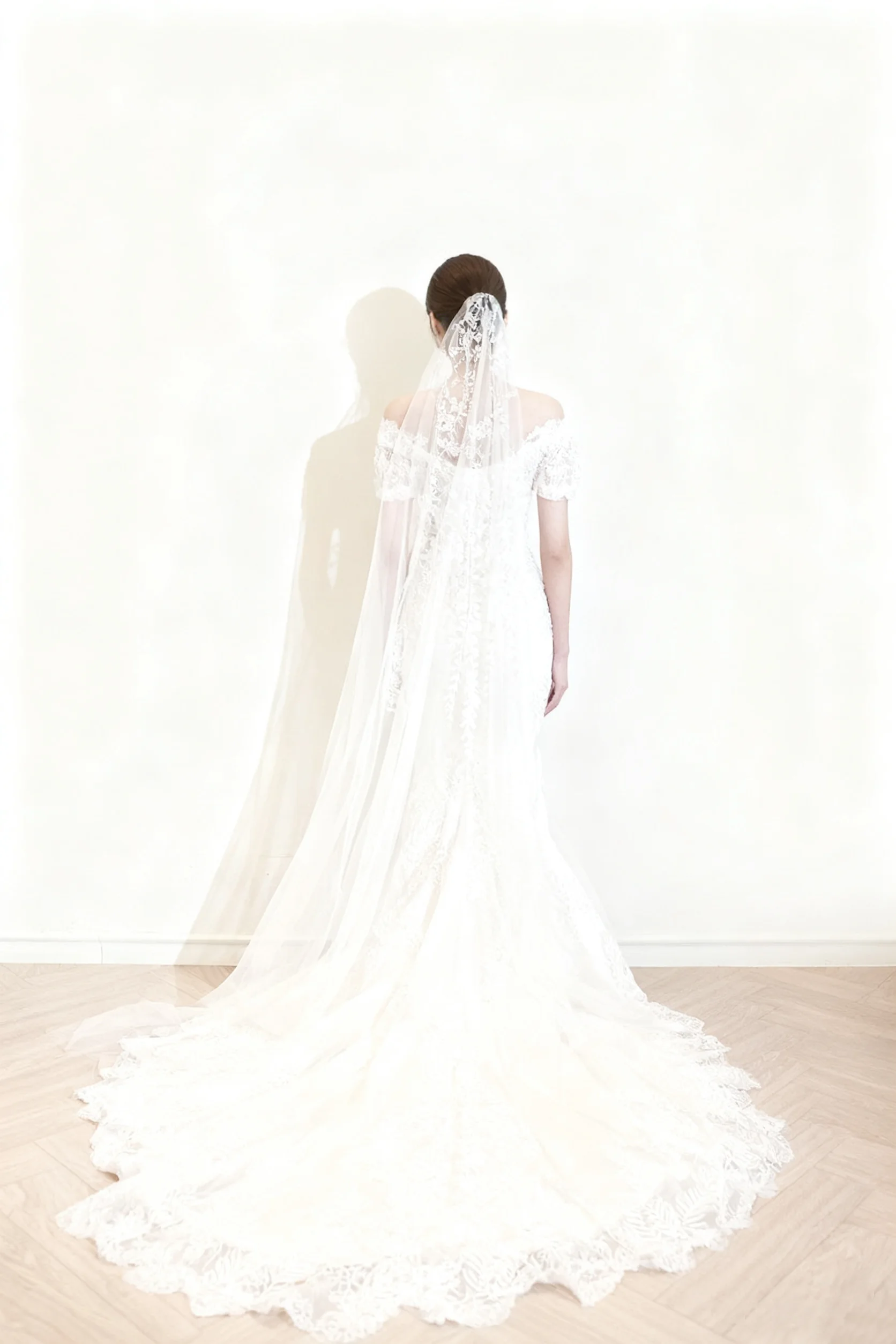 فستان زفاف أنيق مخصص 2025 برقبة على شكل حرف V وأكمام قصيرة من الدانتيل بحاشية حورية البحر فستان زفاف على الطراز الكوري