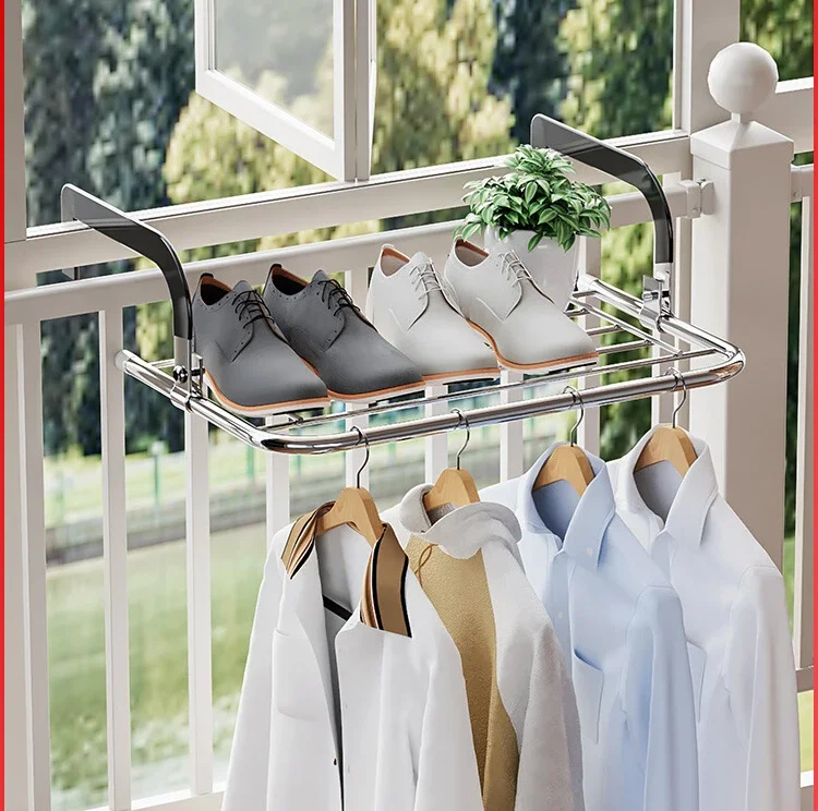 Clothes drying rack, window railing hanging, indoor and outdoor fixed window frame, windproof rack